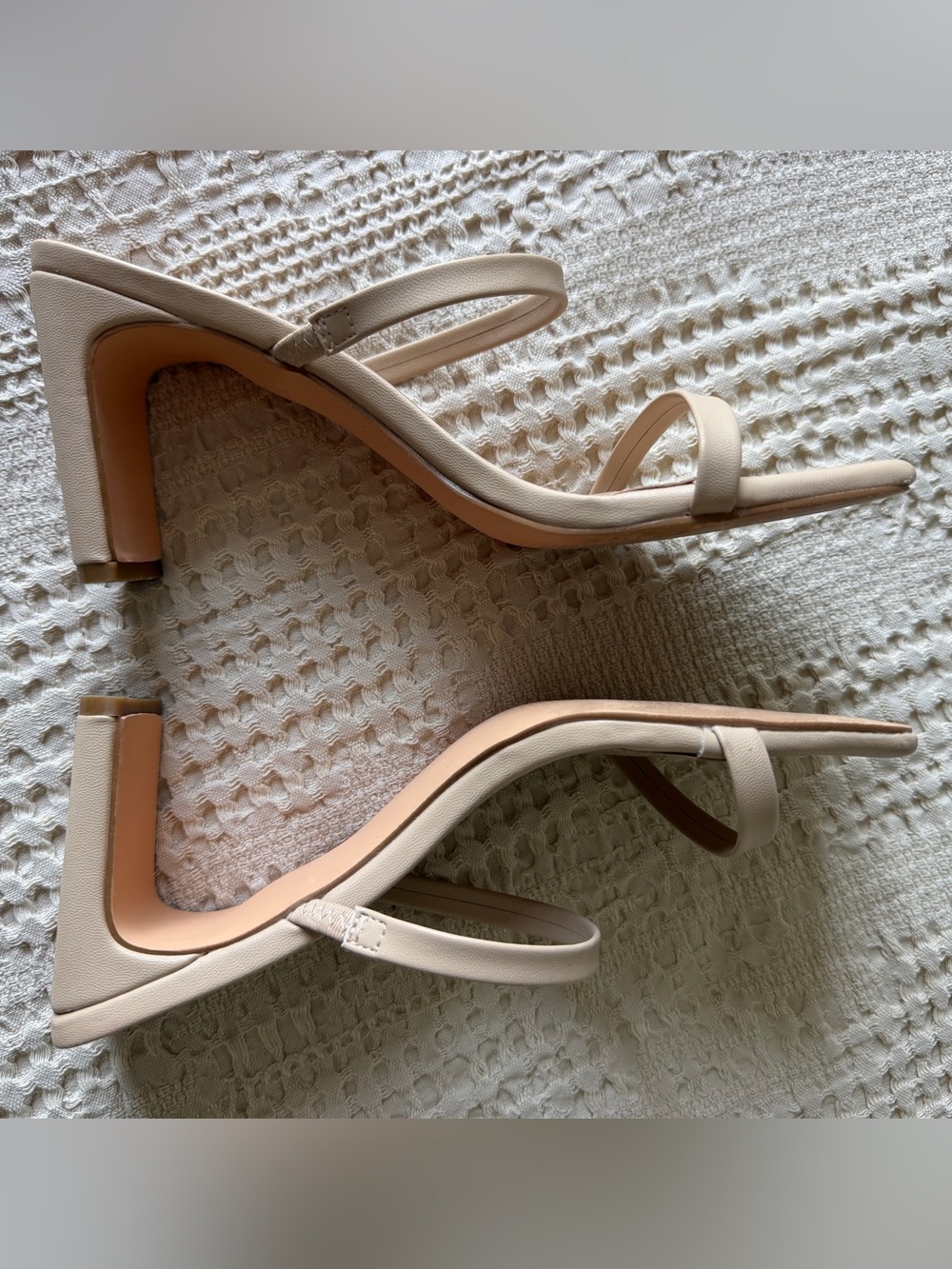 Nude Square Toe Block Heel Sandals Minimalist Wedding Heels